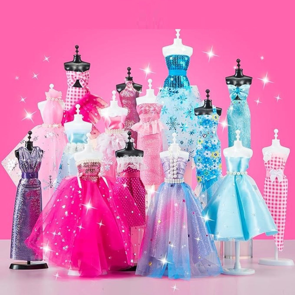 Kreativní sada na navrhování a šití šatů pro panenky – DIY