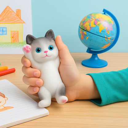 Senzorická antistresová hračka – ležící koťátko bílošedé