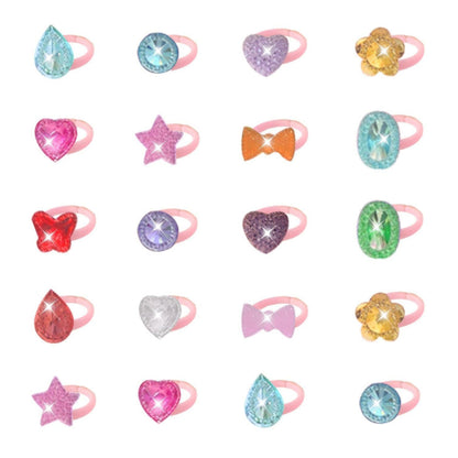 Dětské prstýnky s barevnými kamínky – sada 50 kusů
