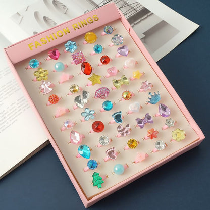 Dětské prstýnky s barevnými kamínky – sada 50 kusů