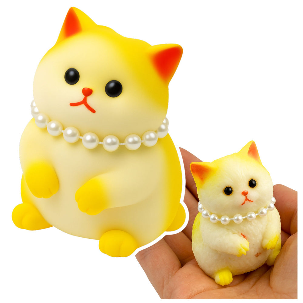 Senzorická antistresová kočička s perlami – bílá a žlutá 7,5 cm