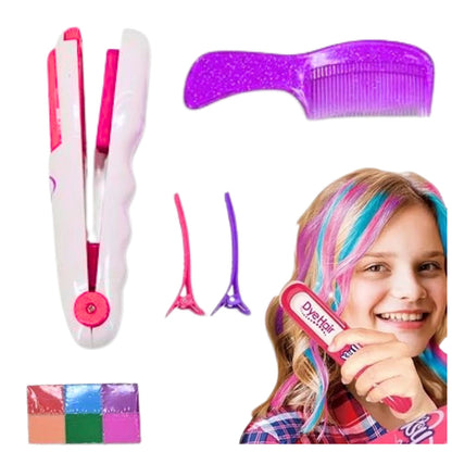 Sada na barvení vlasů s žehličkou, barevnými křídami a hřebenem