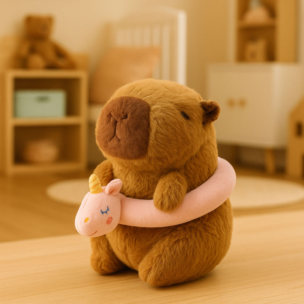 Plyšová kapybara s jednorožcovým kruhem – hnědá, 20 cm