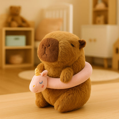 Plyšová kapybara s jednorožcovým kruhem – hnědá, 20 cm