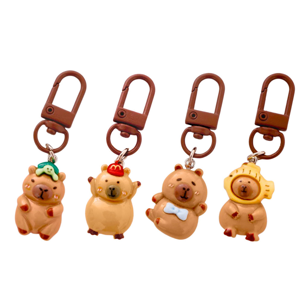 Sada 4 mini přívěsků kapybara na klíče – 3 cm figurky