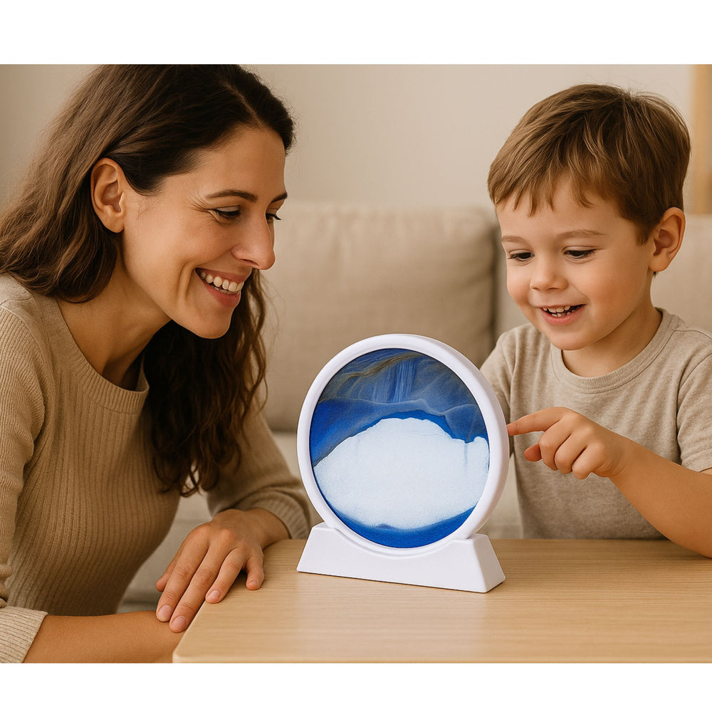 3D obraz s tekutým pískem – relaxační dekorace s rotací 360° – modrá