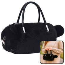 Plyšová kabelka ve tvaru kočky s řetízkem – černá