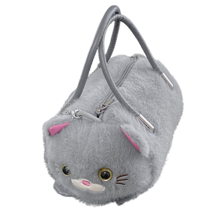 Plyšová kabelka ve tvaru kočky s řetízkem – šedá
