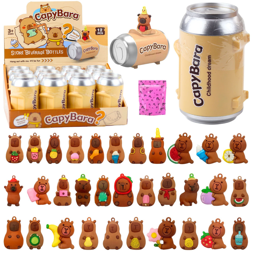 Capybara figurka s přívěskem a kartami v plechovce – překvapení