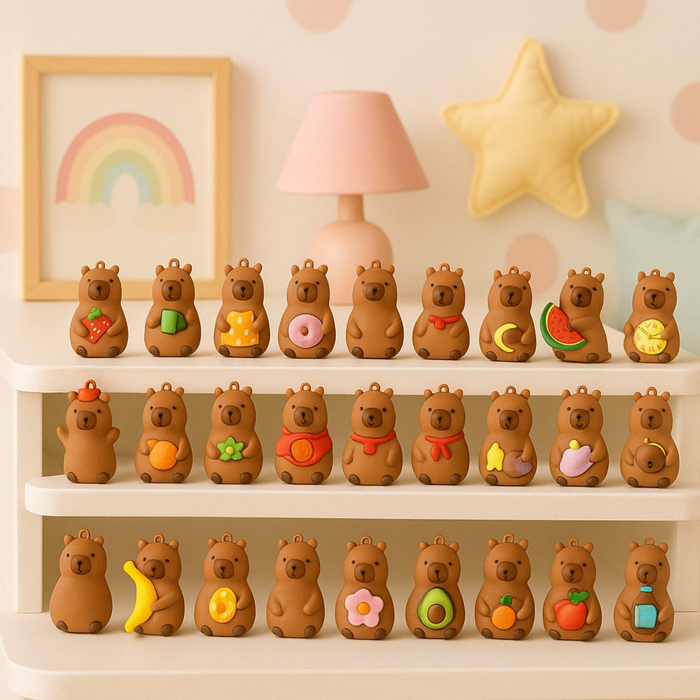 Capybara figurka s přívěskem a kartami v plechovce – překvapení