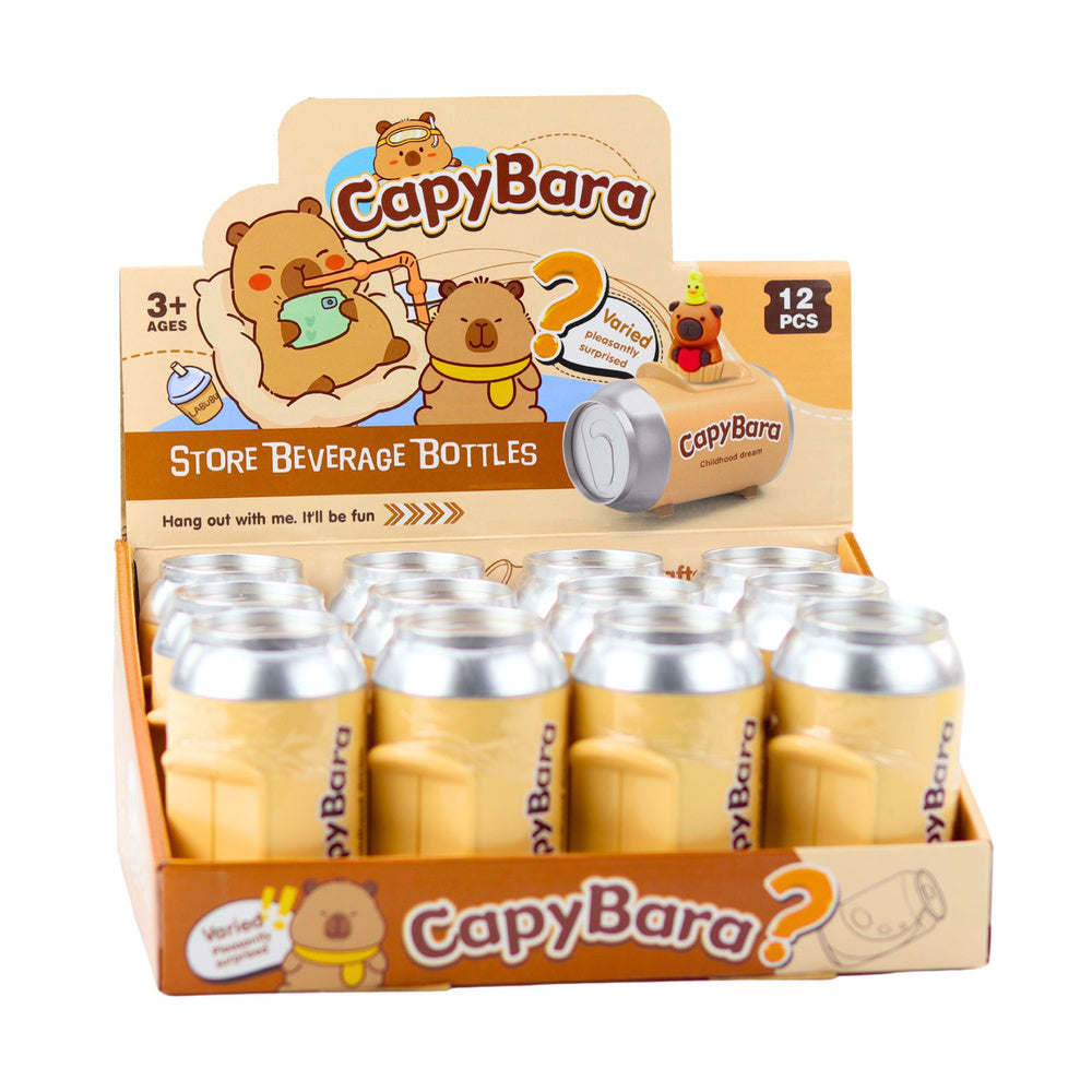 Capybara figurka s přívěskem a kartami v plechovce – překvapení