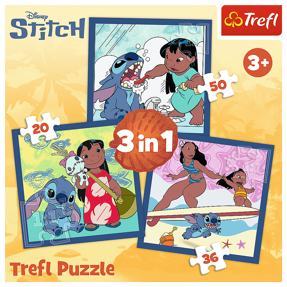 Puzzle 3v1 Čas se Stitchem pro děti od 3 let – Trefl