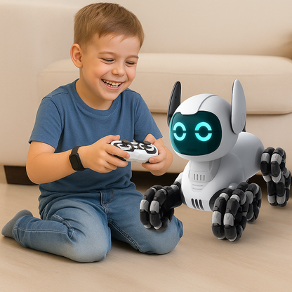 TOOBY Robot Dog Remote Controlled RC 360° Lights Sounds Black and White