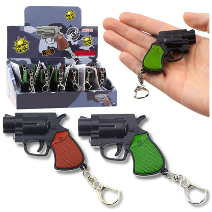 Mini revolver s LED a laserem – přívěsek na klíče 6,5 cm