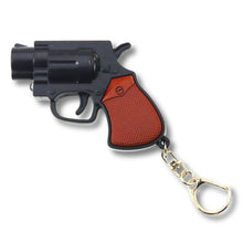 Mini revolver s LED a laserem – přívěsek na klíče 6,5 cm