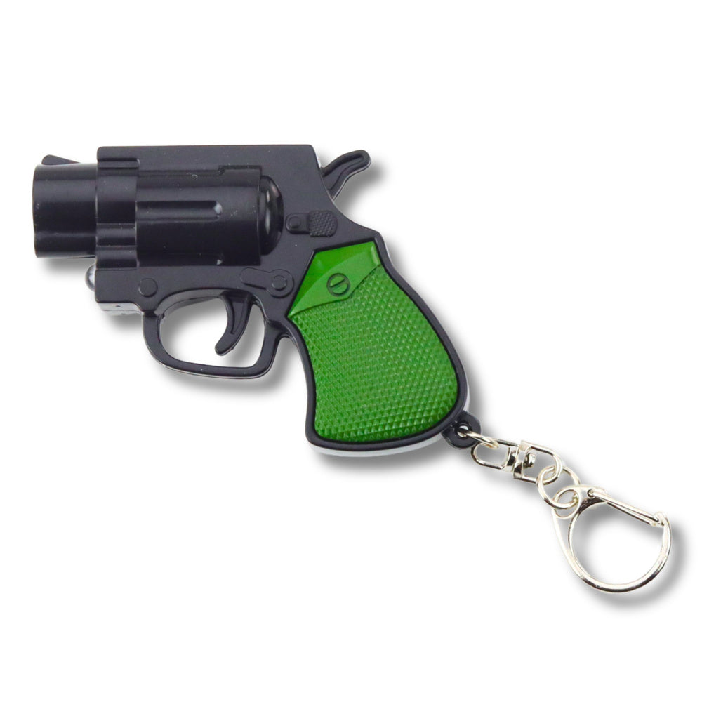 Mini revolver s LED a laserem – přívěsek na klíče 6,5 cm