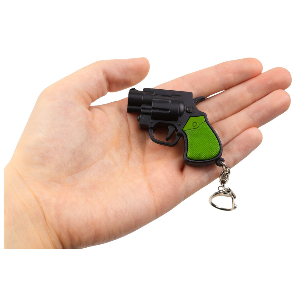 Mini revolver s LED a laserem – přívěsek na klíče 6,5 cm