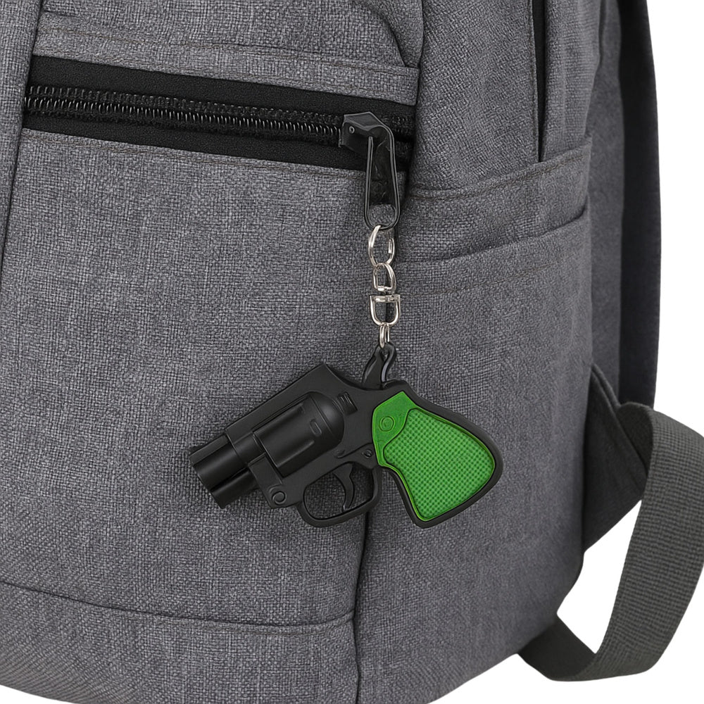 Mini revolver s LED a laserem – přívěsek na klíče 6,5 cm
