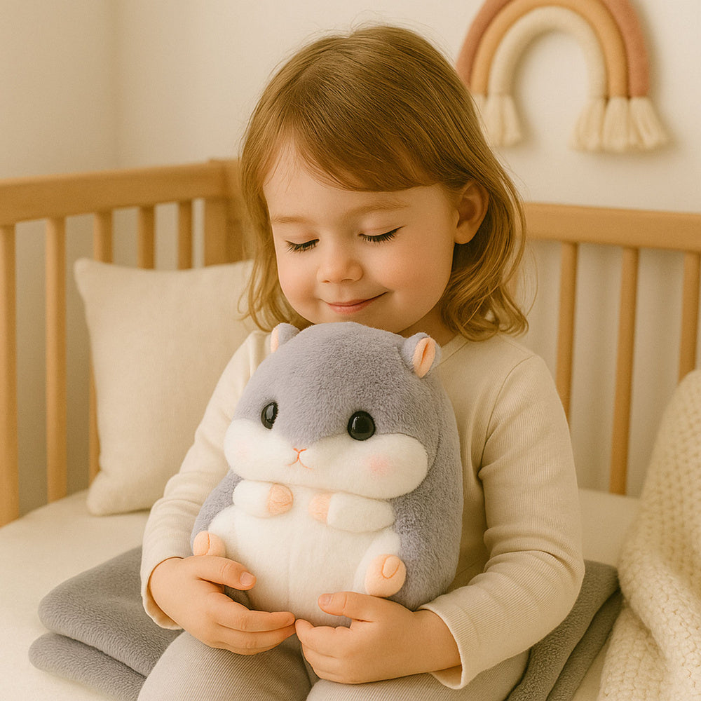 Plyšový křeček 3v1 s dekou a ohříváčem rukou – šedý 35 cm