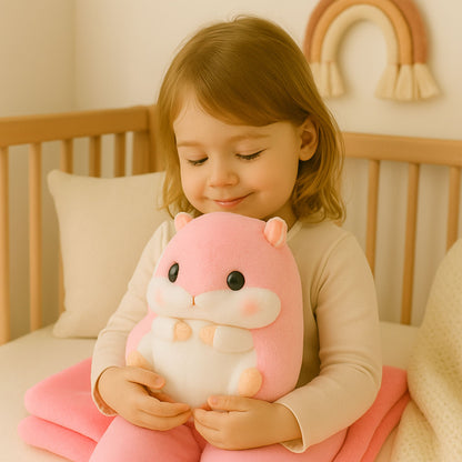 Plyšový křeček 3v1 s dekou a ohříváčem rukou – růžový