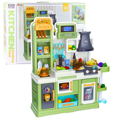 Dětská kuchyňka s vodním oběhem a párou 64 dílů – zelená