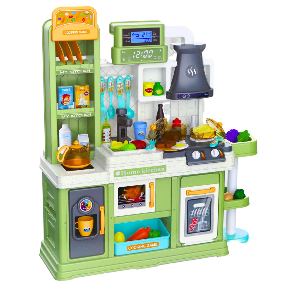 Dětská kuchyňka s vodním oběhem a párou 64 dílů – zelená