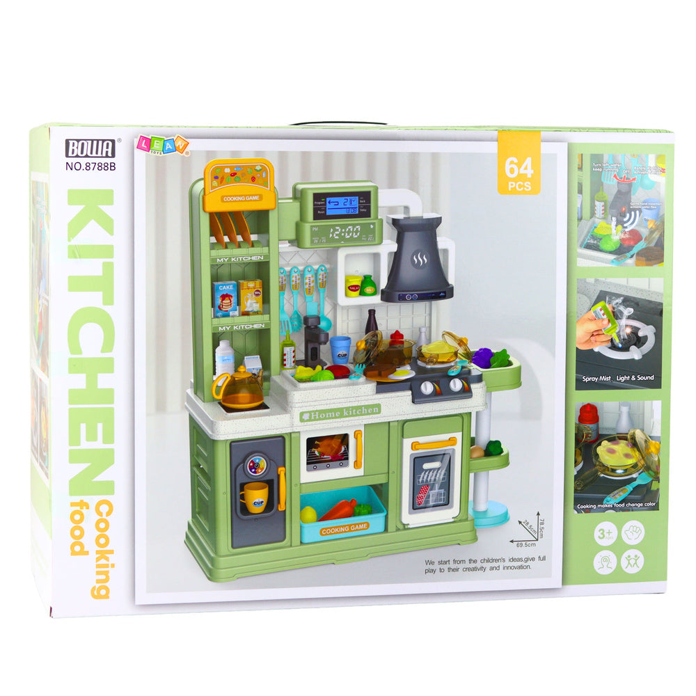 Dětská kuchyňka s vodním oběhem a párou 64 dílů – zelená