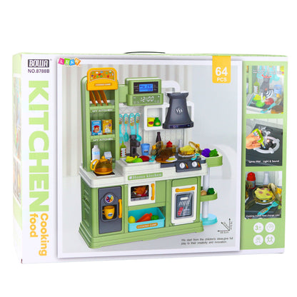 Dětská kuchyňka s vodním oběhem a párou 64 dílů – zelená