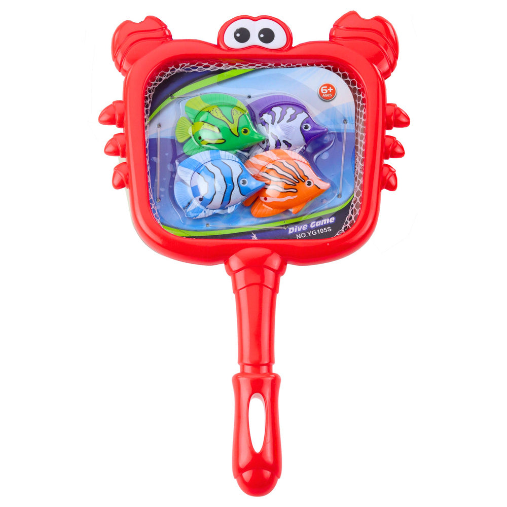 Rybářský set se sítkou Krab a 4 barevné rybičky – hračka do vody