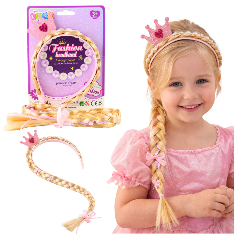 Čelenka s dlouhým copem a korunkou pro princezny – 50 cm