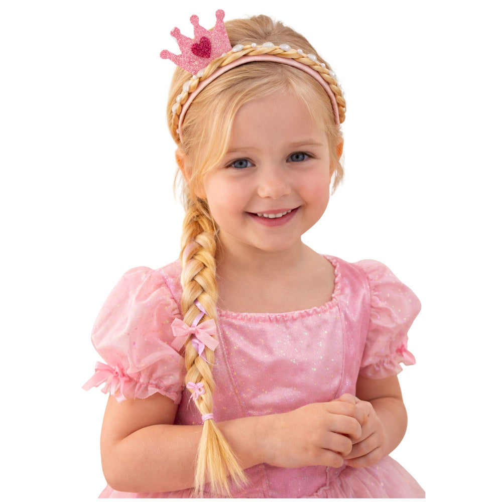 Čelenka s dlouhým copem a korunkou pro princezny – 50 cm