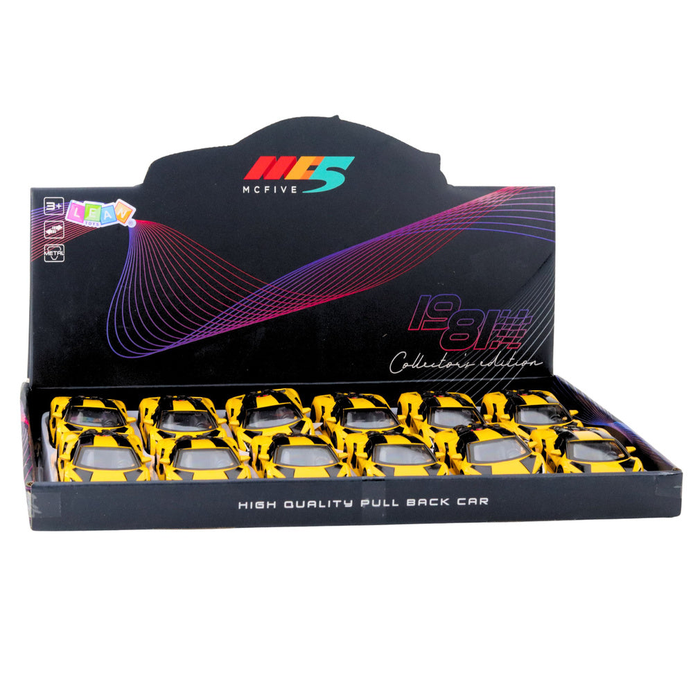 Závodní autíčko se zpětným natahováním a otevíracími dveřmi – žluté 1:32