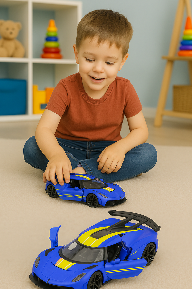 Sportovní auto kovové s otevíracími dveřmi – modrá 1:32