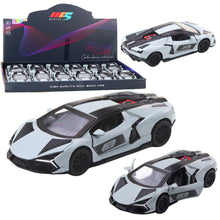 Kovové závodní auto s otevíracími dveřmi a zpětným natahováním 1:32 – šedé