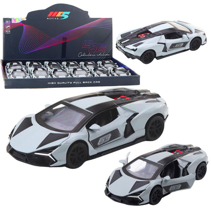 Kovové závodní auto s otevíracími dveřmi a zpětným natahováním 1:32 – šedé