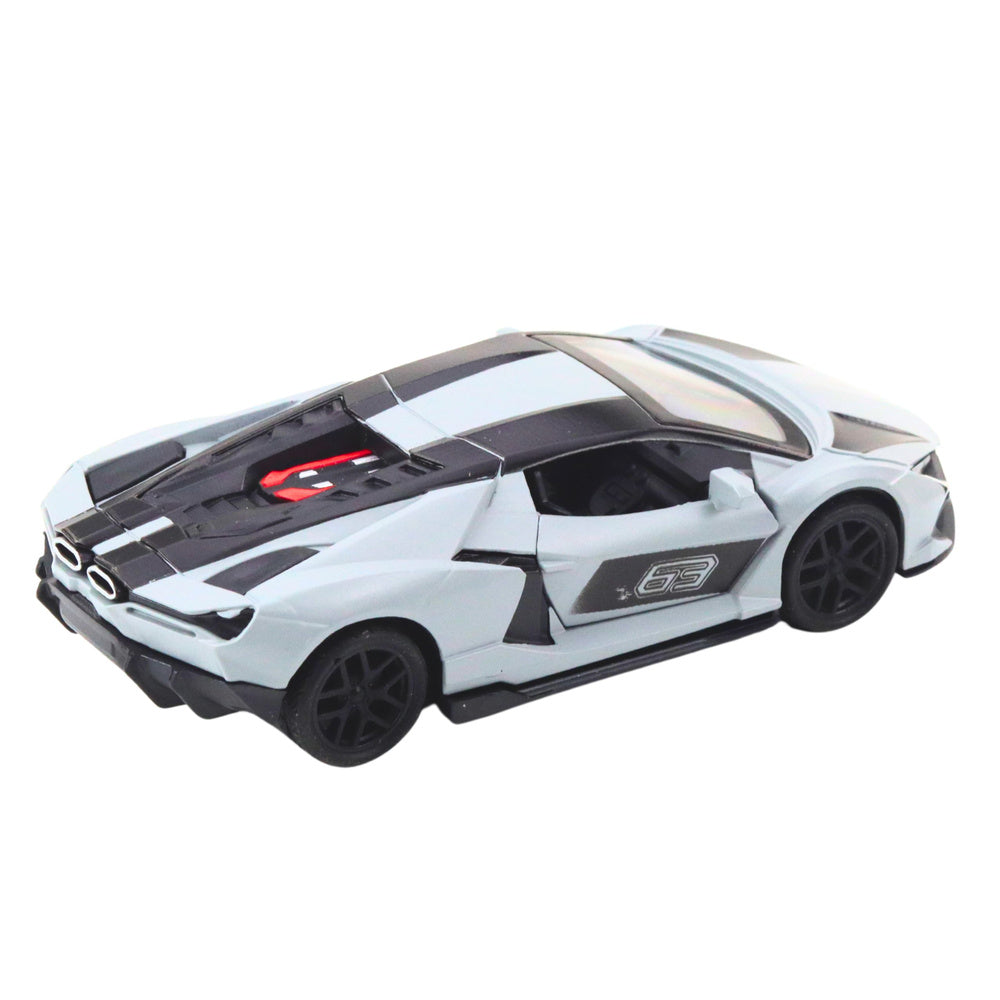 Kovové závodní auto s otevíracími dveřmi a zpětným natahováním 1:32 – šedé