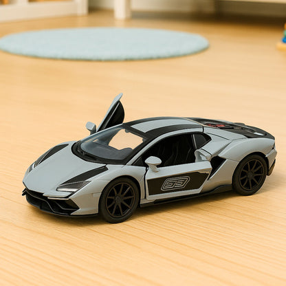 Kovové závodní auto s otevíracími dveřmi a zpětným natahováním 1:32 – šedé