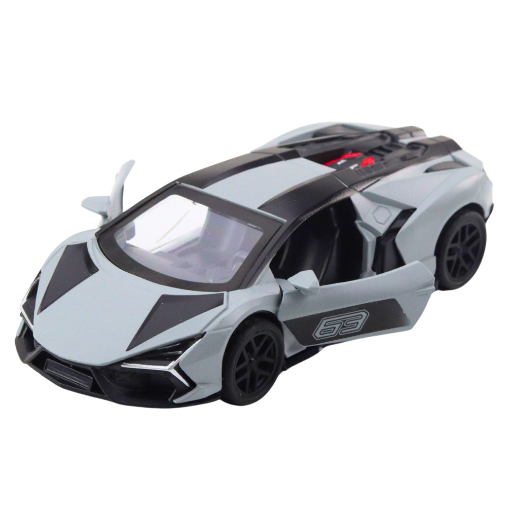 Kovové závodní auto s otevíracími dveřmi a zpětným natahováním 1:32 – šedé