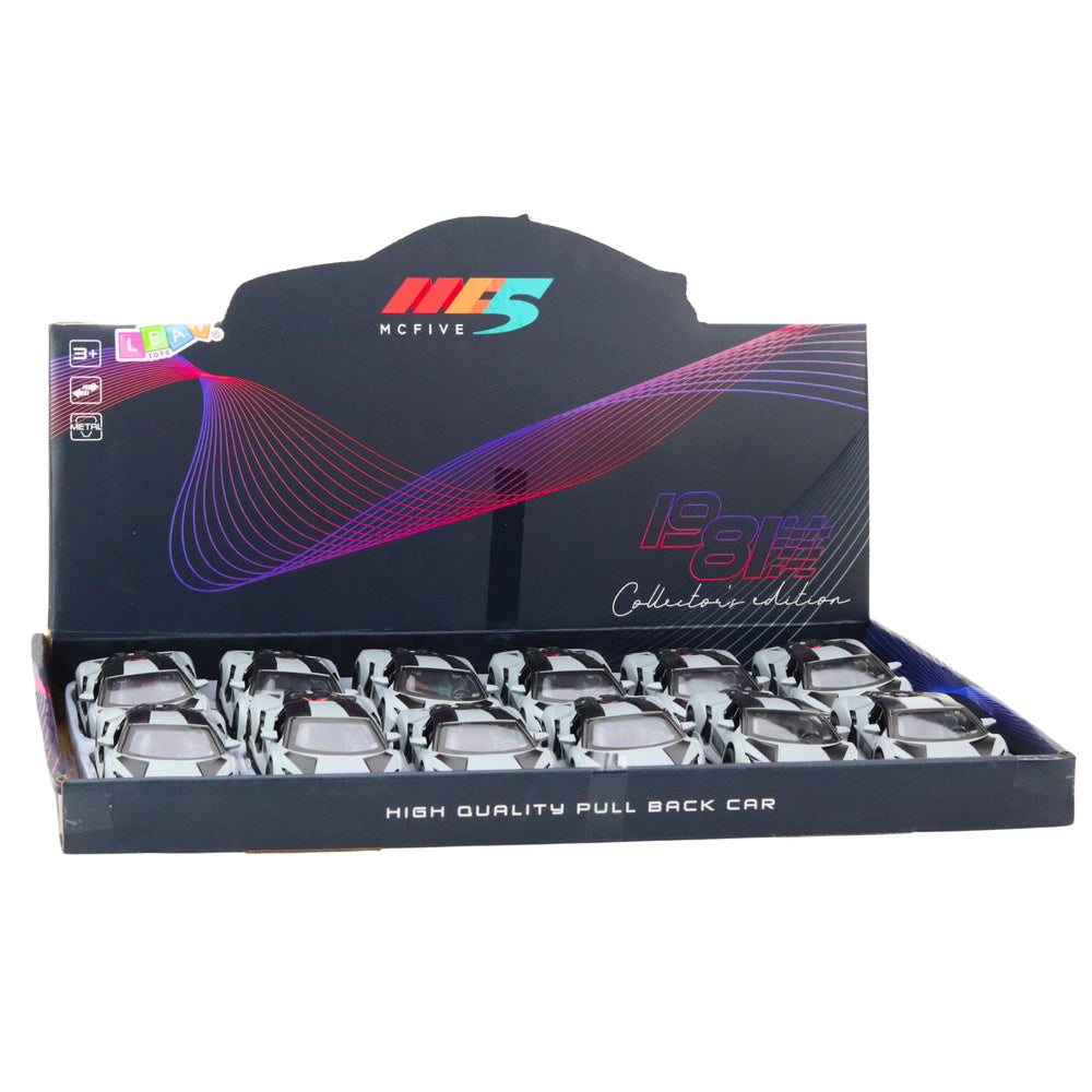 Kovové závodní auto s otevíracími dveřmi a zpětným natahováním 1:32 – šedé