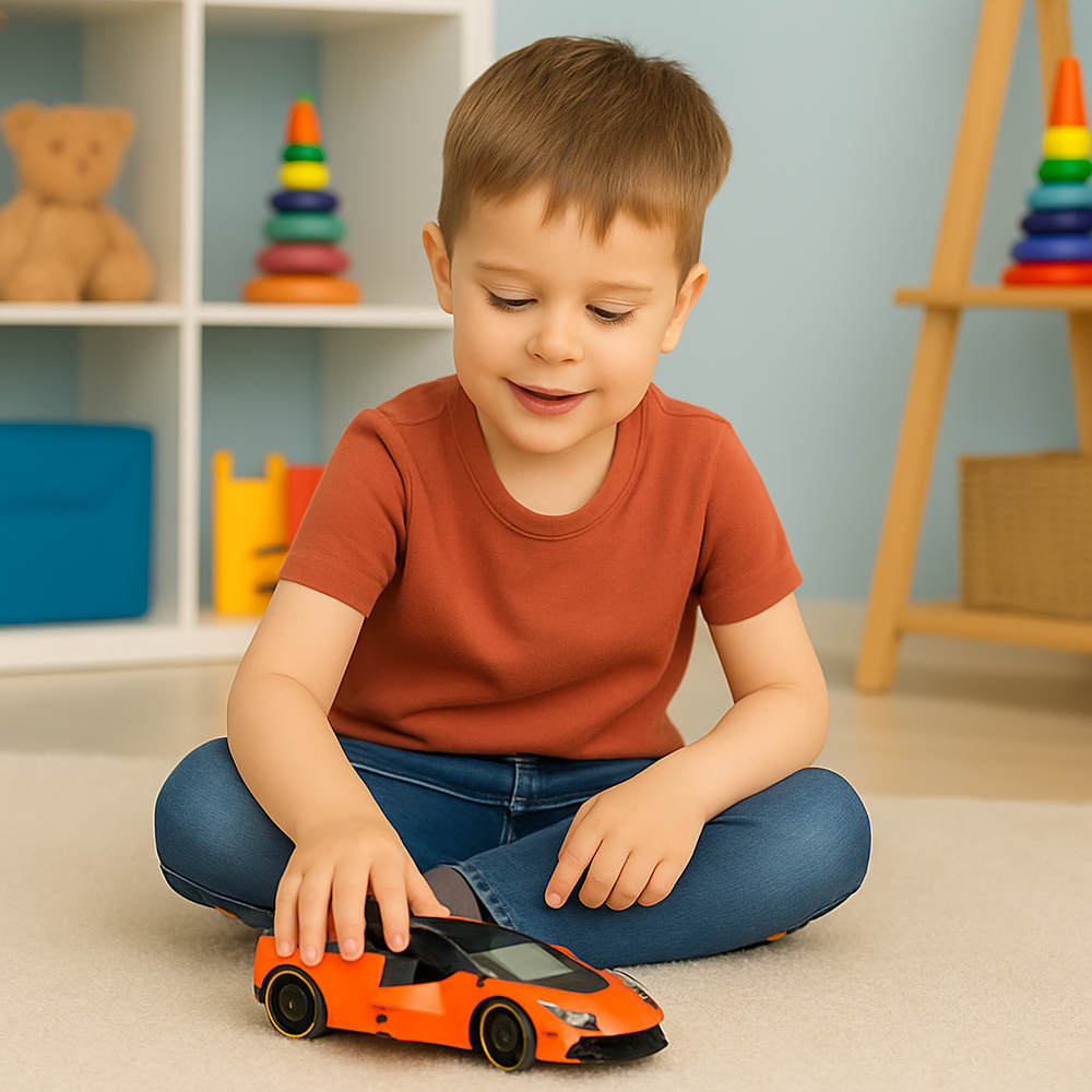 Sportovní auto s natahováním oranžové 1:43 – kovový model