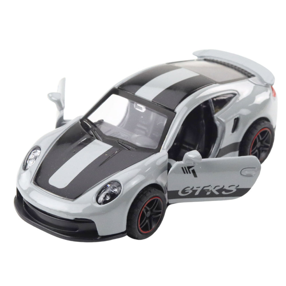 Kovové závodní auto GTRS s otevíracími dveřmi – šedé 1:43