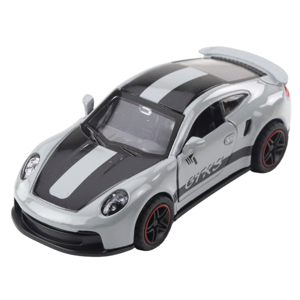 Kovové závodní auto GTRS s otevíracími dveřmi – šedé 1:43