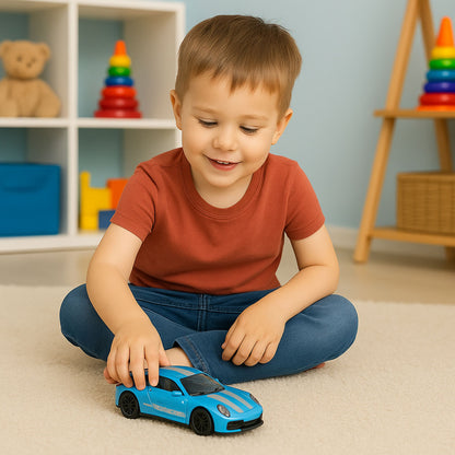 Kovové závodní auto s otevíracími dveřmi GTRS 1:43 – modré