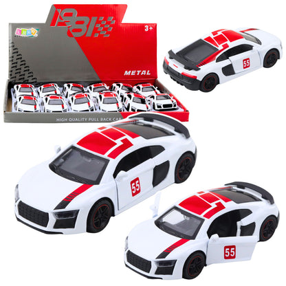 Sportovní auto s pull-back motorem a zvuky 1:43 – bílé