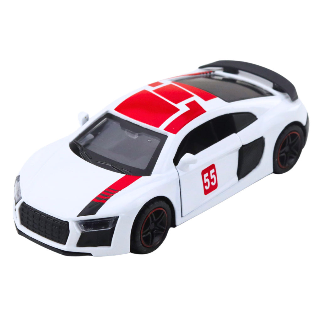 Sportovní auto s pull-back motorem a zvuky 1:43 – bílé