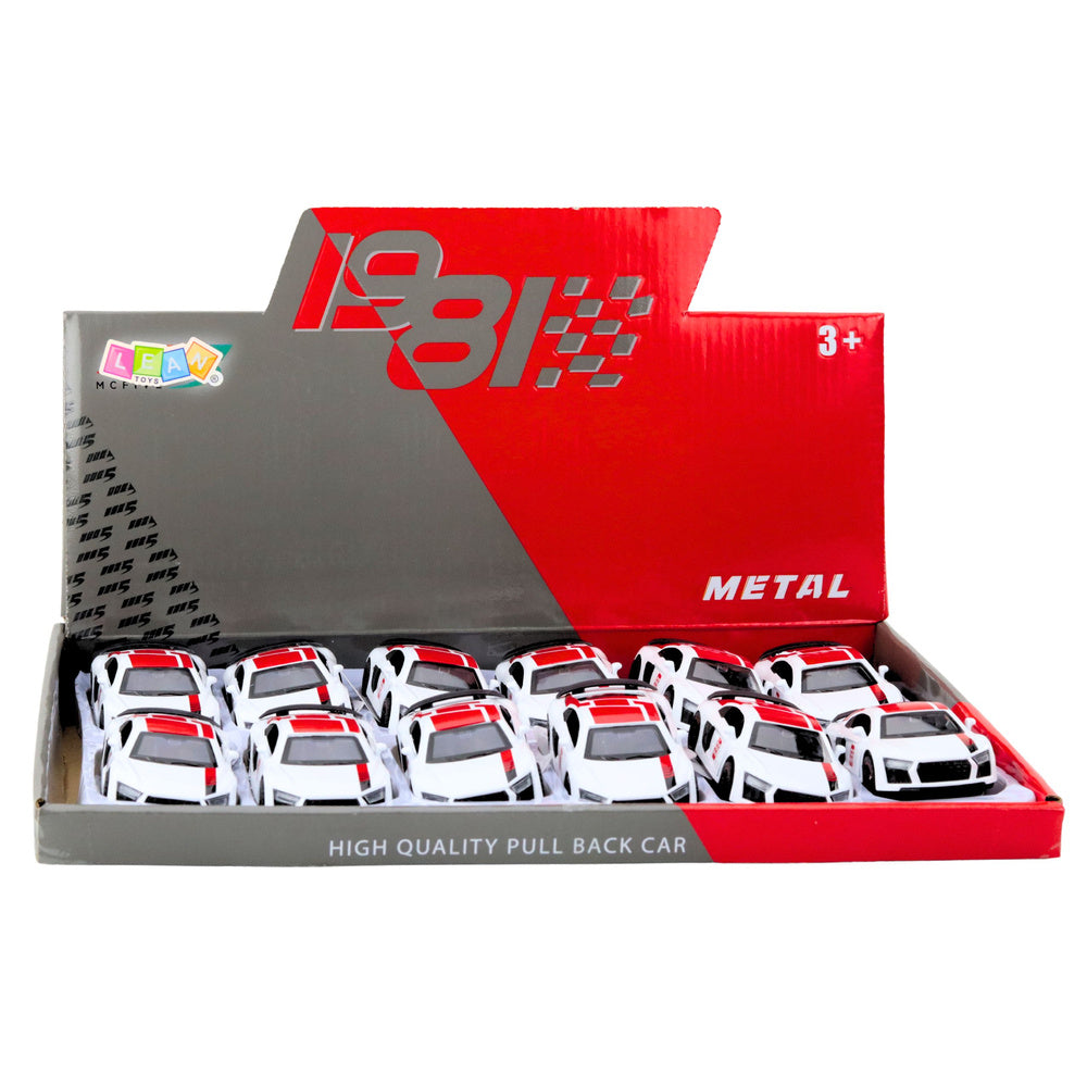 Sportovní auto s pull-back motorem a zvuky 1:43 – bílé