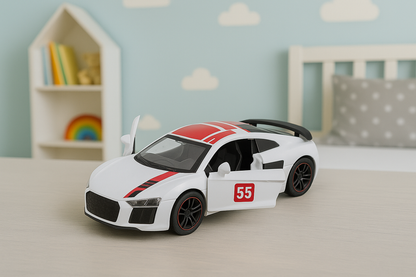 Sportovní auto s pull-back motorem a zvuky 1:43 – bílé