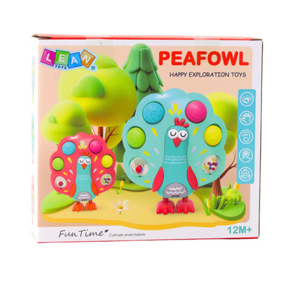 Interaktivní páv – senzorická hračka s bublinkami a rotujícími míčky