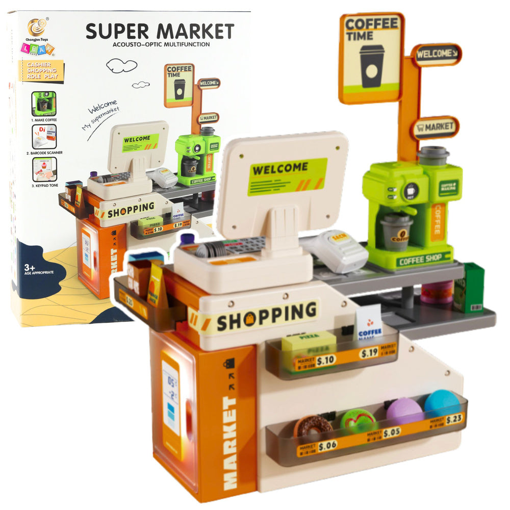 Pokladna s kavárnou a 70 doplňky se světly a zvuky