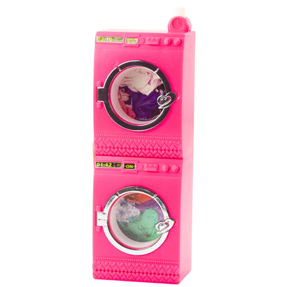 Prádelna pro panenky s pračkou, sušičkou a košem – růžová